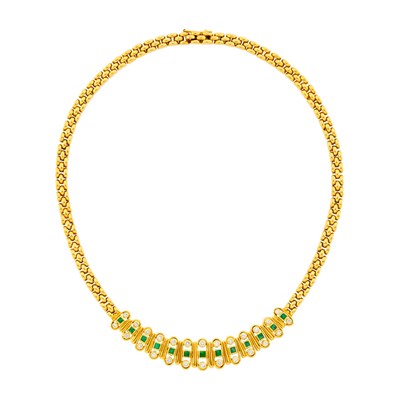 Lot 99 - Gold, Emerald and Diamond Necklace