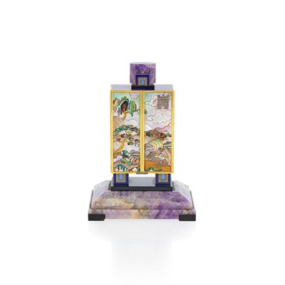 Lot 221 - Strauss Allard & Meyer (Place Vendome, Paris) for Broudarge à Paris Art Deco Gold, Platinum, Enamel, Diamond, Amethyst, Black Onyx, Mother-of-Pearl and Abalone Shell Desk Clock