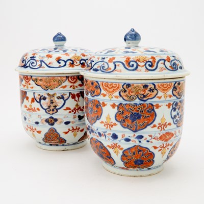 Lot 11 - A Pair of Chinese Imari Porcelain Pots and Covers