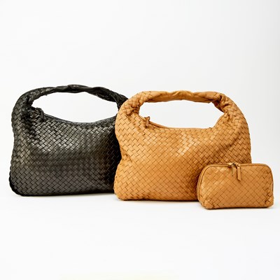 Lot 156 - Bottega Veneta Two Black and Tan Woven Leather Intrecciato Bags