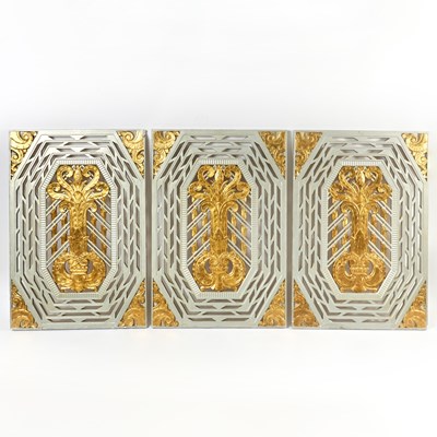 Lot 322 - Three Art Deco Parcel Gilt Plaster Architectural Panels