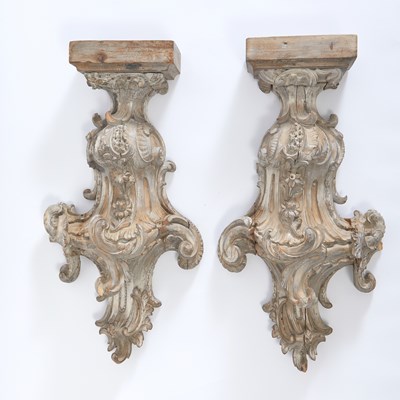Lot 267 - Pair of Carved Louis XV Style Wood Architectural Brackets
