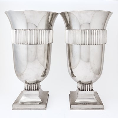 Lot 330 - Pair of Oversize Richard Cipolla Art Deco Style Pewter Urns