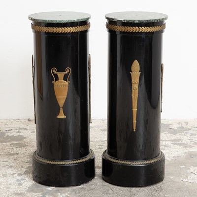 Lot 61 - Pair of Ebonized Brass Mounted Marble Top Columns