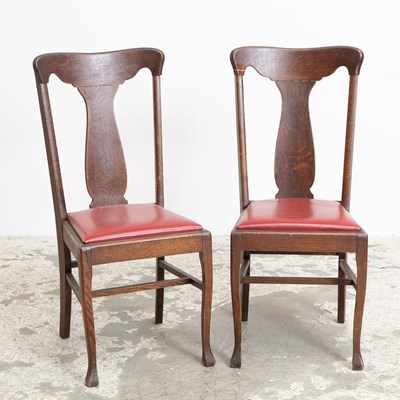 Lot 63 - Pair of Oak and Leather Upholstered Side Chairs
