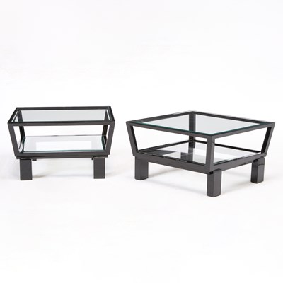 Lot 319 - Pair of Glass and Black Lacquer Low Tables