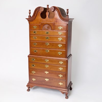 Lot 163 - Chippendale Cherry Scroll-Top Chest on Chest