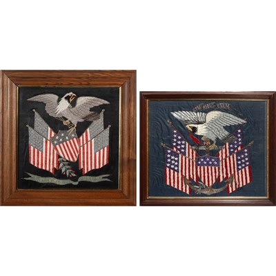 Lot 1139 - Two Silk Embroidered Eagle and Flag Pictures