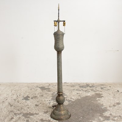 Lot 180 - Indian Repousse Brass Floor Lamp