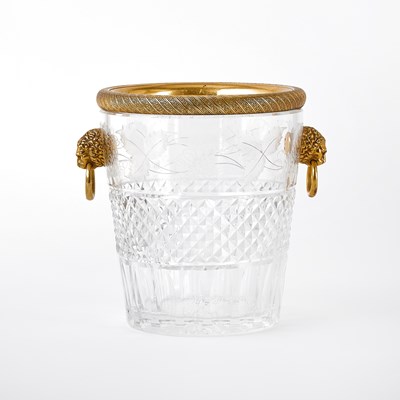 Lot 65 - Empire Style Gilt-Metal, Wheel-Engraved and Molded Glass Wine Cooler