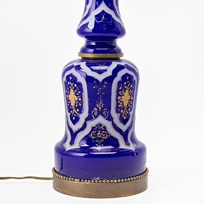Lot 158 - Pair of Bronze Mounted Gilt Decorated Cobalt Blue Glass Lamps
