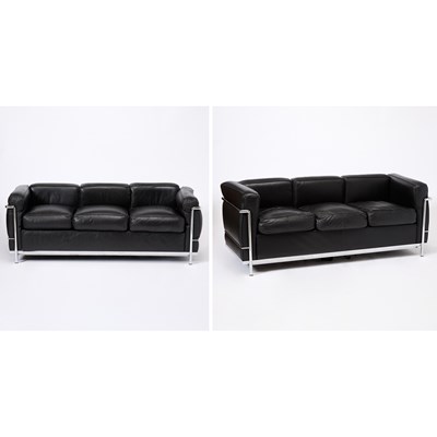 Lot 437 - Pair of Le Corbusier for Cassina Steel and Leather Upholstered “LC2” Sofas