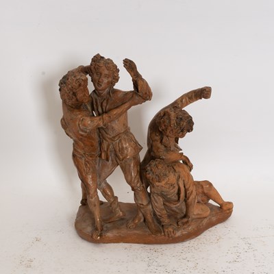 Lot 110 - Painted Plaster Figural Group of Four Boys in a Fight