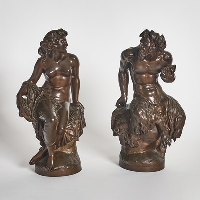 Lot 57 - Pair of Bronze Figures of a Satyr and Maiden After Jean-Baptiste Clessinger