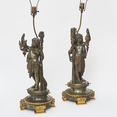 Lot 58 - Pair of Patinated Bronze Figures Mounted as Lamps After Albert Ernest Carrier-Belleuse