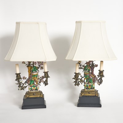 Lot 42 - Pair of Louis XV Style Gilt-Metal Mounted Chinese Porcelain Three-Light Candelabra Table Lamps