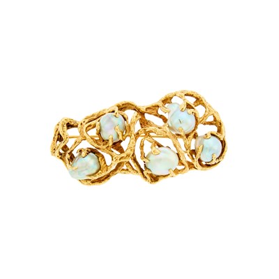 Lot 2055 - Gold and Baroque Gray Tahitian Cultured Pearl Brooch
