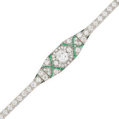 Lot Platinum, Diamond and Emerald Bracelet