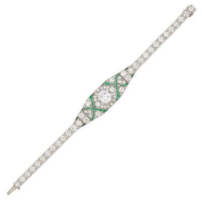 Lot 65 - Platinum, Diamond and Emerald Bracelet