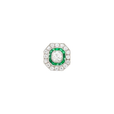 Lot 66 - Platinum, Diamond and Emerald Pin