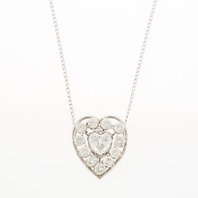 Lot 1201 - White Gold and Diamond Heart Pendant with Chain Necklace