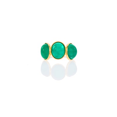 Lot 1059 - Gold and Cabochon Emerald Ring