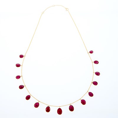 Lot 1159 - Gold and Ruby Fringe Necklace