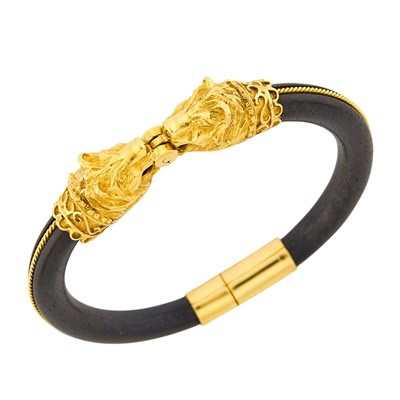 Lot 1314 - Gold and Wood Wolf Head Bangle Bracelet