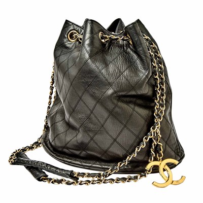 Lot 1186 - Chanel Black Quilted Leather Bucket Bag
