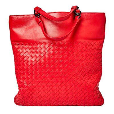 Lot 1185 - Bottega Veneta Woven Red Leather Tote Bag