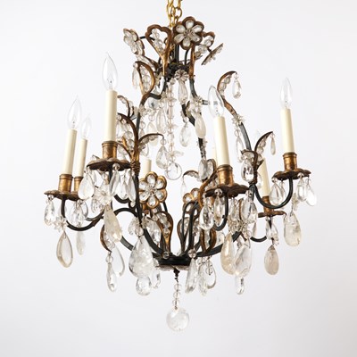 Lot 263 - Louis XV Style Parcel Gilt Wrought Iron, Rock Crystal and Glass Eight Light Chandelier