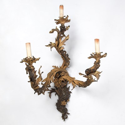 Lot 261 - Large Louis XV Style Bronze Three Light Wall Sconce