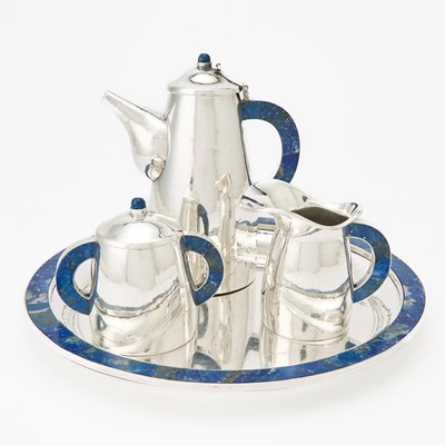 Lot Continental Silver and Lapis Coffee Service