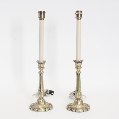 Lot 133 - Pair of Silver Plate Candlestick Form Lamps