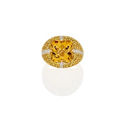 Lot 154 - Gold, Citrine, Synthetic Yellow Sapphire and Diamond Ring