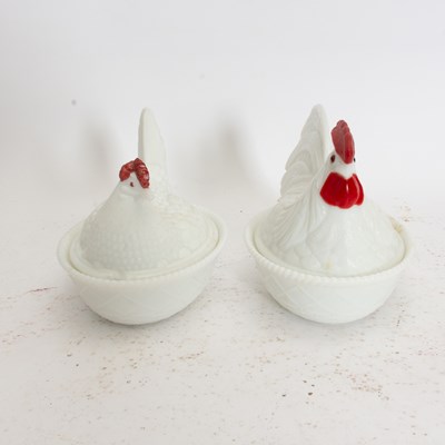 Lot 279 - Two Milk Glass Nesting Hen Form Covered Dishes