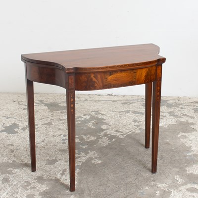 Lot 365 - George III Style Inlaid Burlwood Fold-Over Tea Table