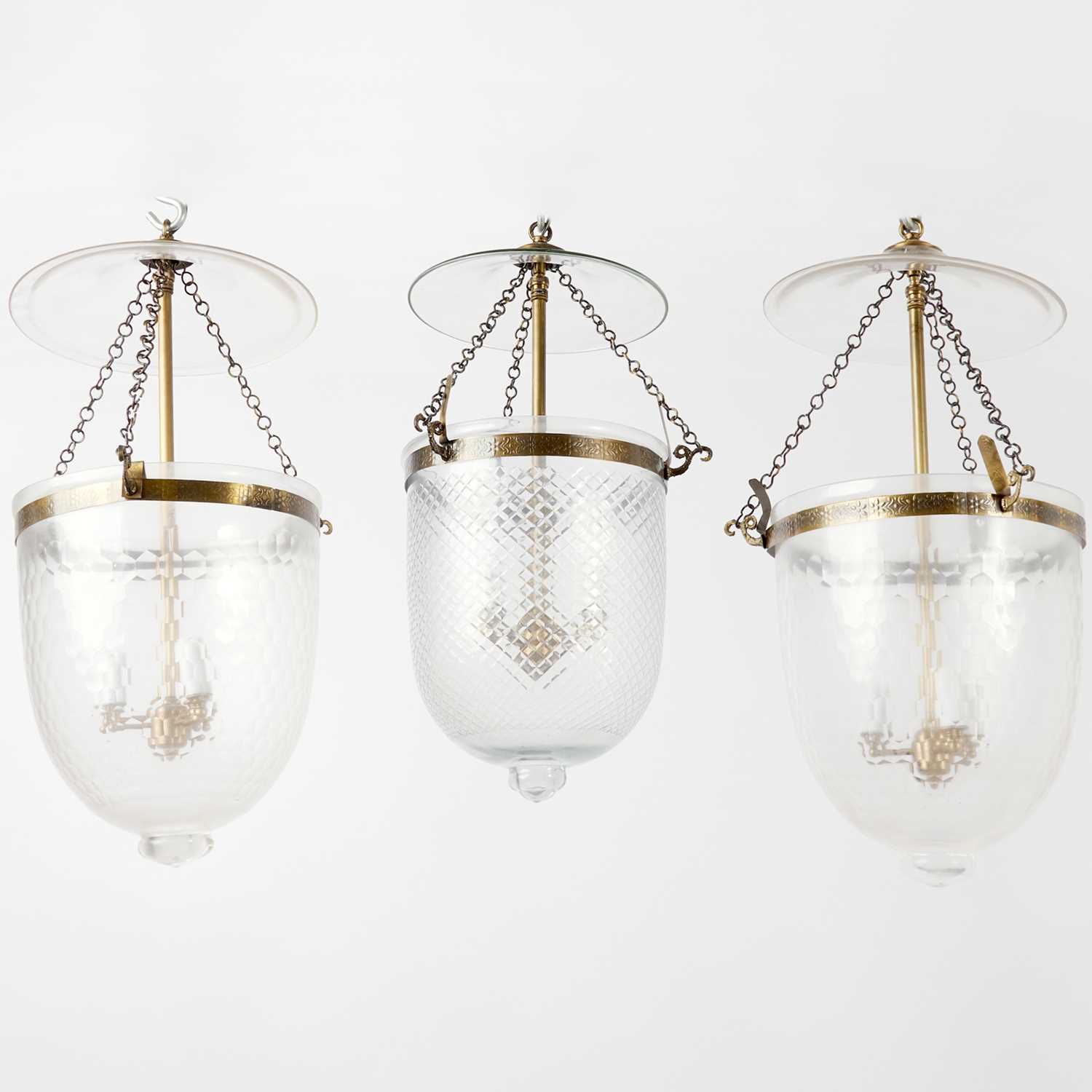 Lot 178 - Three Victorian Style Bell-Form Glass Lanterns