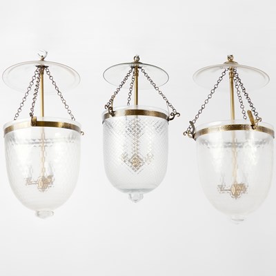 Lot 178 - Three Victorian Style Bell-Form Glass Lanterns