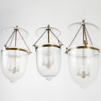 Lot 178 - Three Victorian Style Bell-Form Glass Lanterns