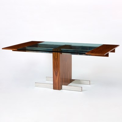 Lot 404 - Vladimir Kagan Walnut, Aluminum and Glass "Model 6705" Dining Table