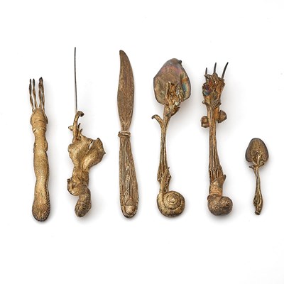 Lot 297 - After Salvador Dali Silver Gilt and Enamel "Ménagère Mollusc" Pattern Flatware Place Setting