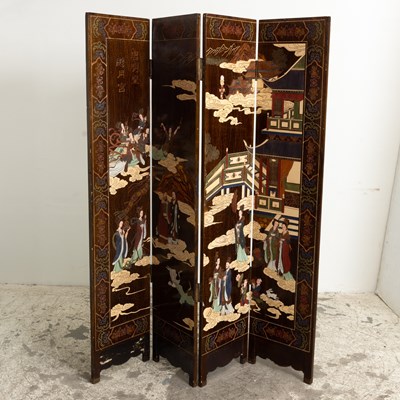 Lot 375 - Contemporary Carved Asian Four Panel Screen