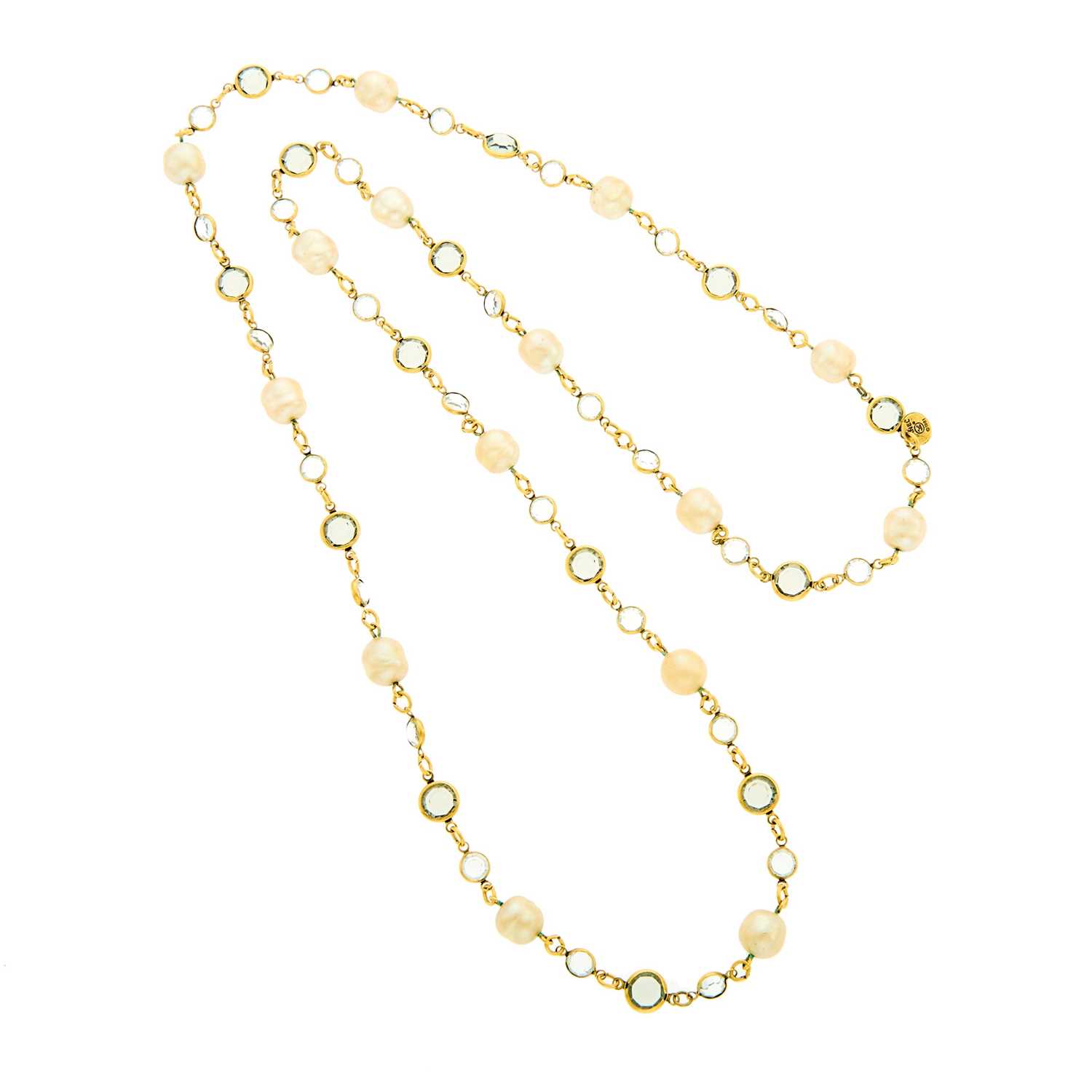 Lot 2170 - Chanel Long Imitation Pearl and Paste 'Chicklet' Necklace