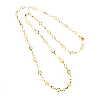 Lot 2170 - Chanel Long Imitation Pearl and Paste 'Chicklet' Necklace