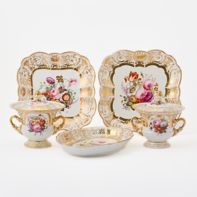 Lot 124 - English Gilt and Hand-Painted Porcelain Partial Dinner Service