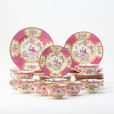 Lot 135 - Mintons Porcelain Pink 'Cockatrice' Pattern Partial Dinner Service