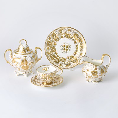 Lot 141 - New Chelsea Staffs Gilt-Decorated Porcelain Dessert Set