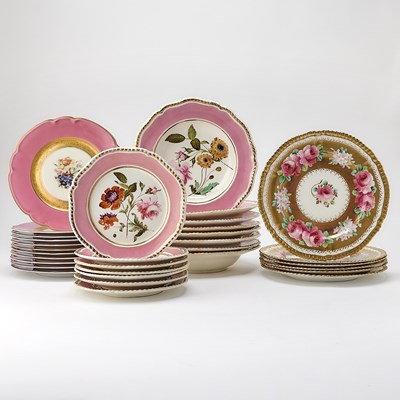 Lot 143 - Group of Pink and Gilt Decorated Floral Porcelain Plates