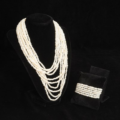 Lot 206 - Gilt-Metal and Cultured Pearls Multistrand Necklace and Bracelet Set